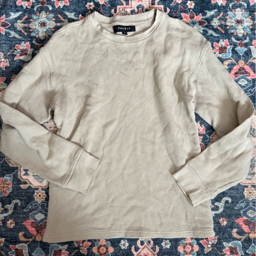 PacSun Cream Distressed Sweater Mens S